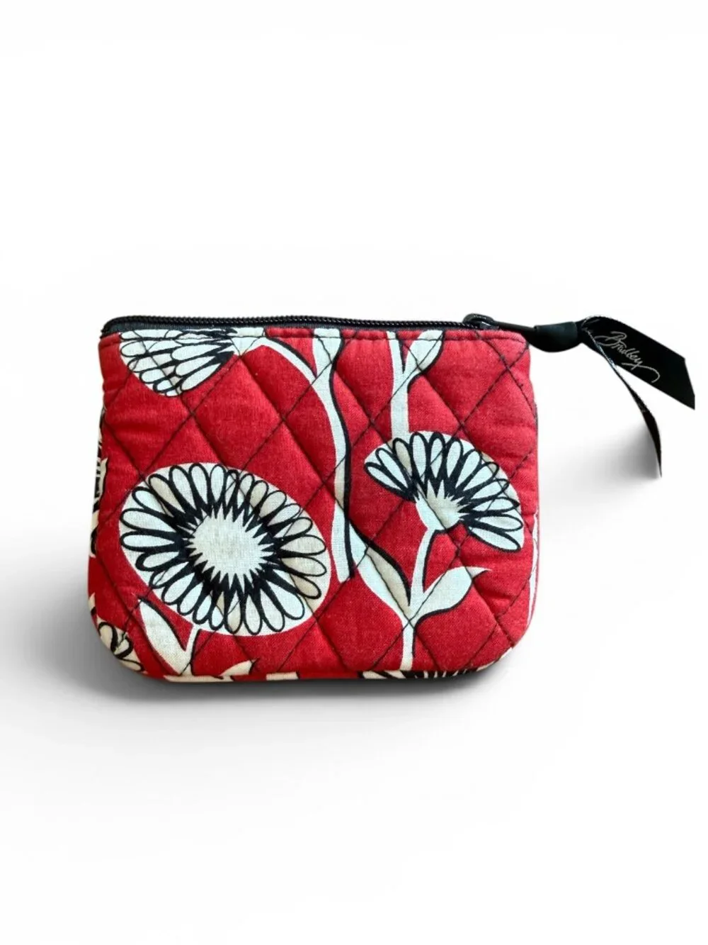 Vera Bradley Red Deco Daisy Floral Quilted Coin Purse Zip Pouch Change Purse